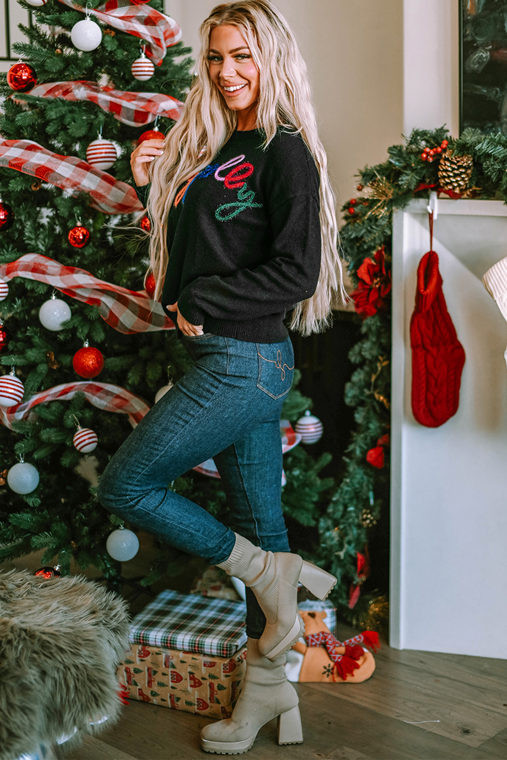 White Merry & Bright Round Neck Casual Sweater - loveforevers