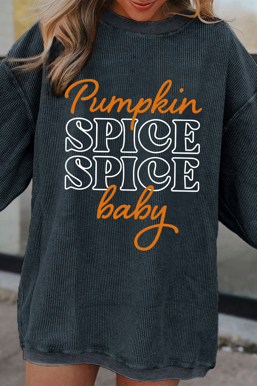 Dark Grey Pumpkin Spice Baby Graphic Textured Sweatshirt - loveforevers