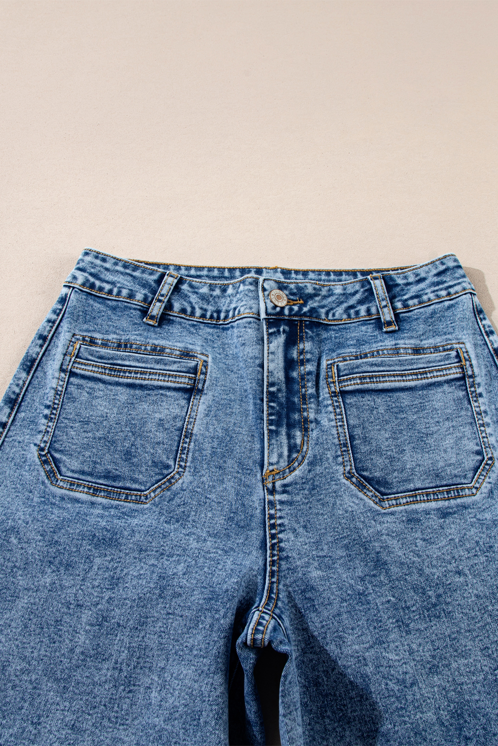 Light Blue Chic Patch Pocket Straight Leg Loose Jeans - loveforevers