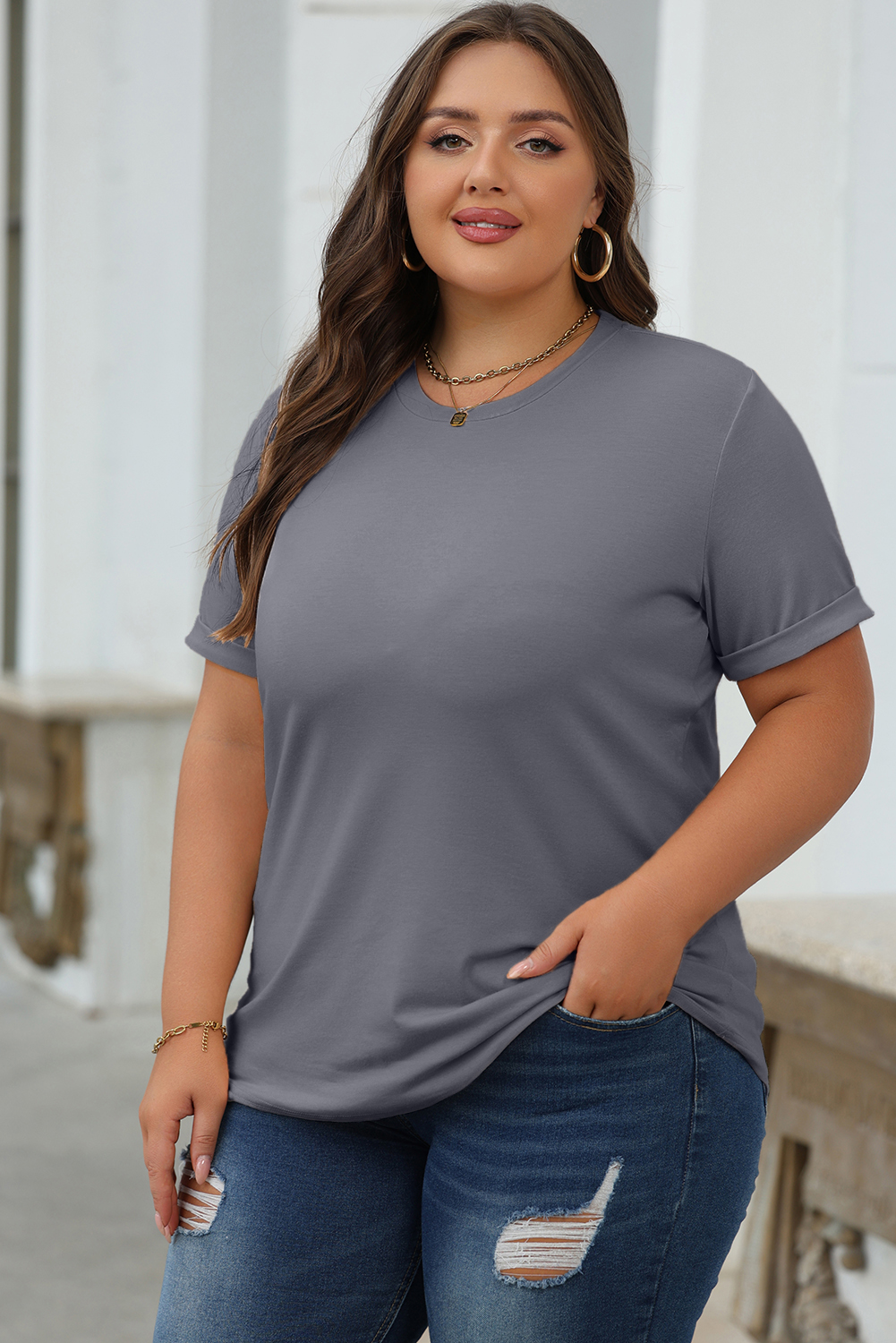 Khaki Casual Plain Crew Neck Tee - loveforevers