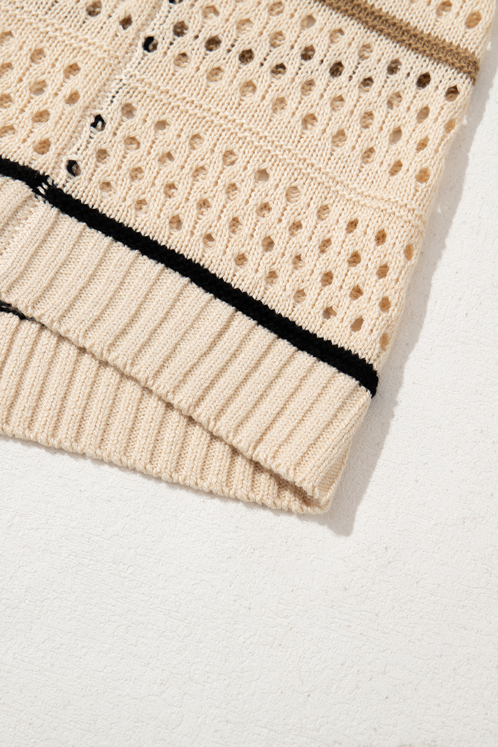 Apricot Beach Eyelet Crochet Knit Striped Detail Polo Tee Dress - loveforevers