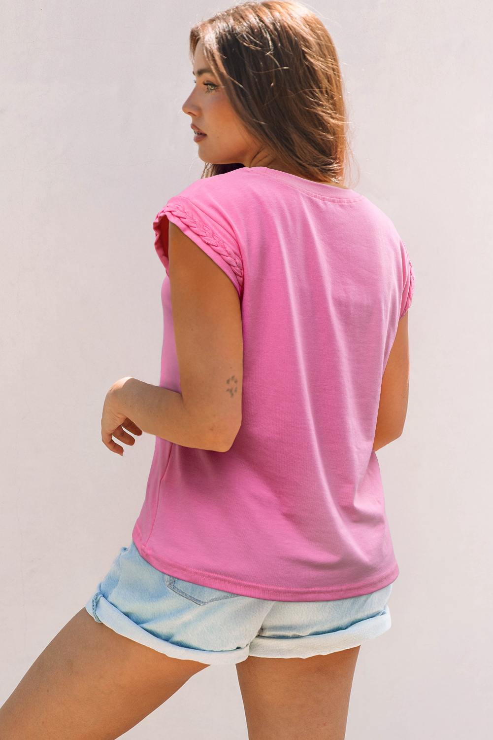 Bonbon Braided Cap Sleeve Crew Neck T Shirt - loveforevers