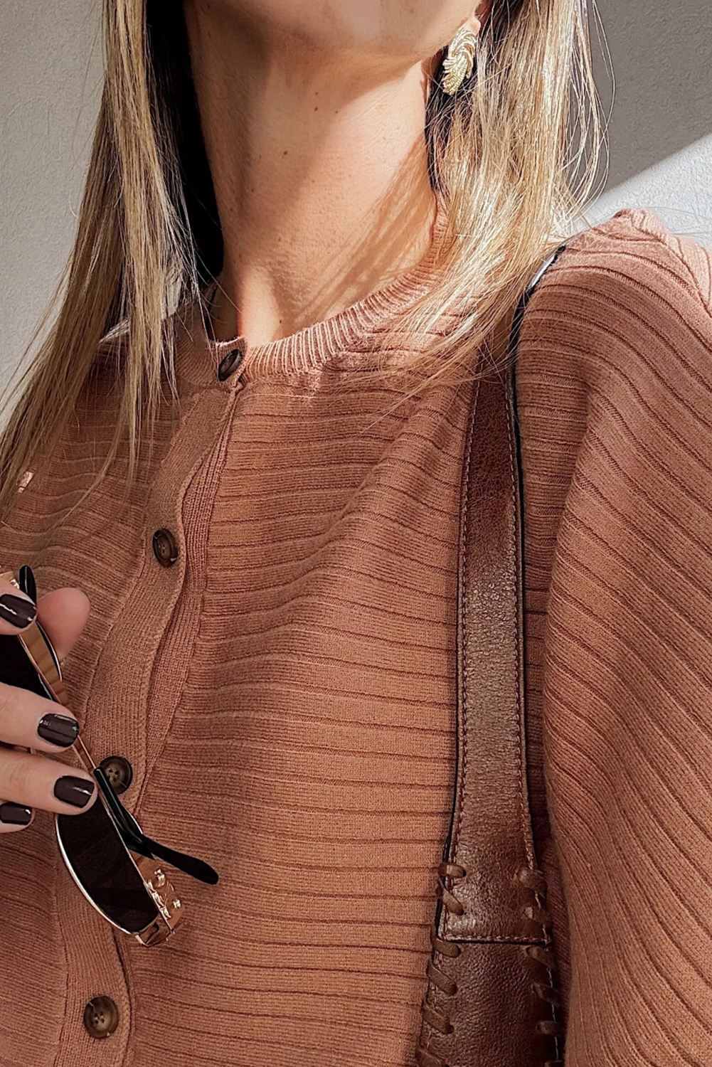 Apricot Pink Wide Rib Knit Button Front Dolman Sleeve Sweater Cardigan - loveforevers