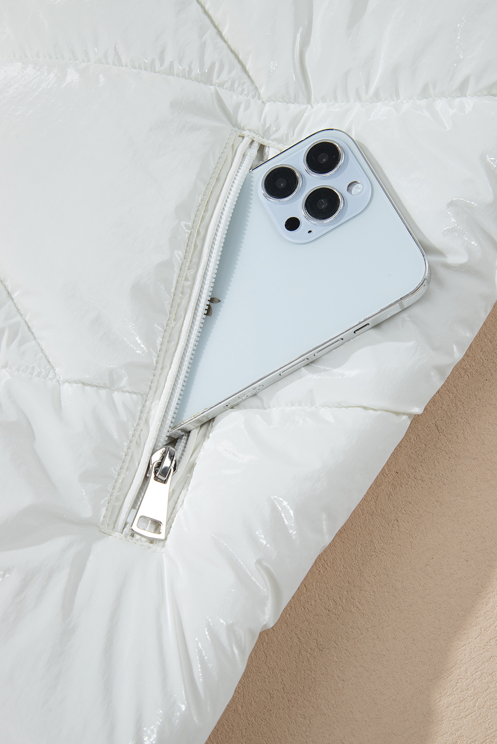 White Solid Quilted Hooded Zip Up Puffer Coat - loveforevers
