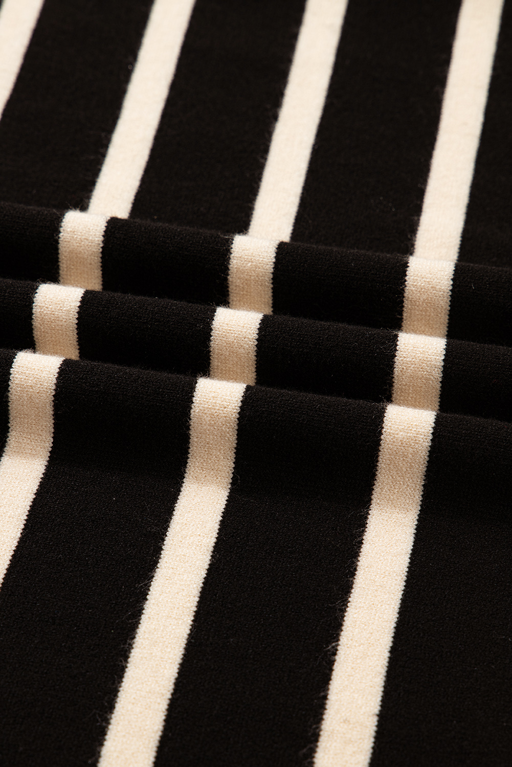 Black Stripe Polo Collar Puff Sleeve Sweater Mini Dress - loveforevers