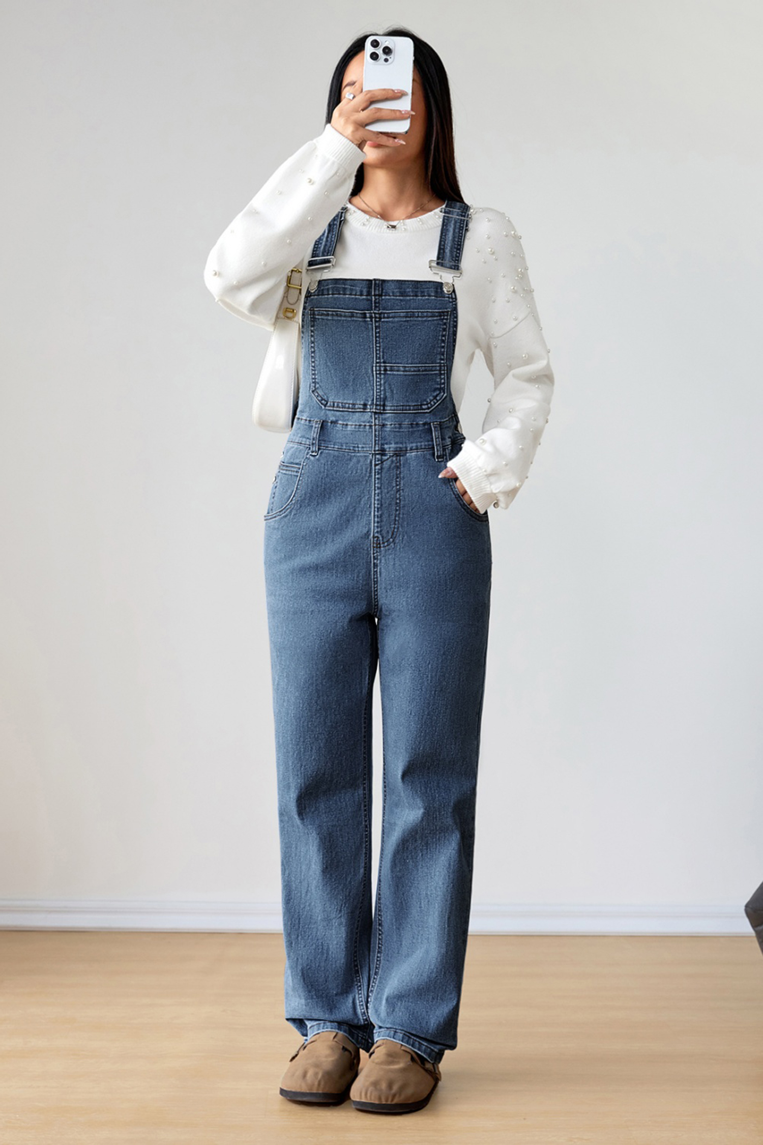 Light Blue Retro Bib Pocket Buckle Straps Casual Denim Jumpsuit - loveforevers