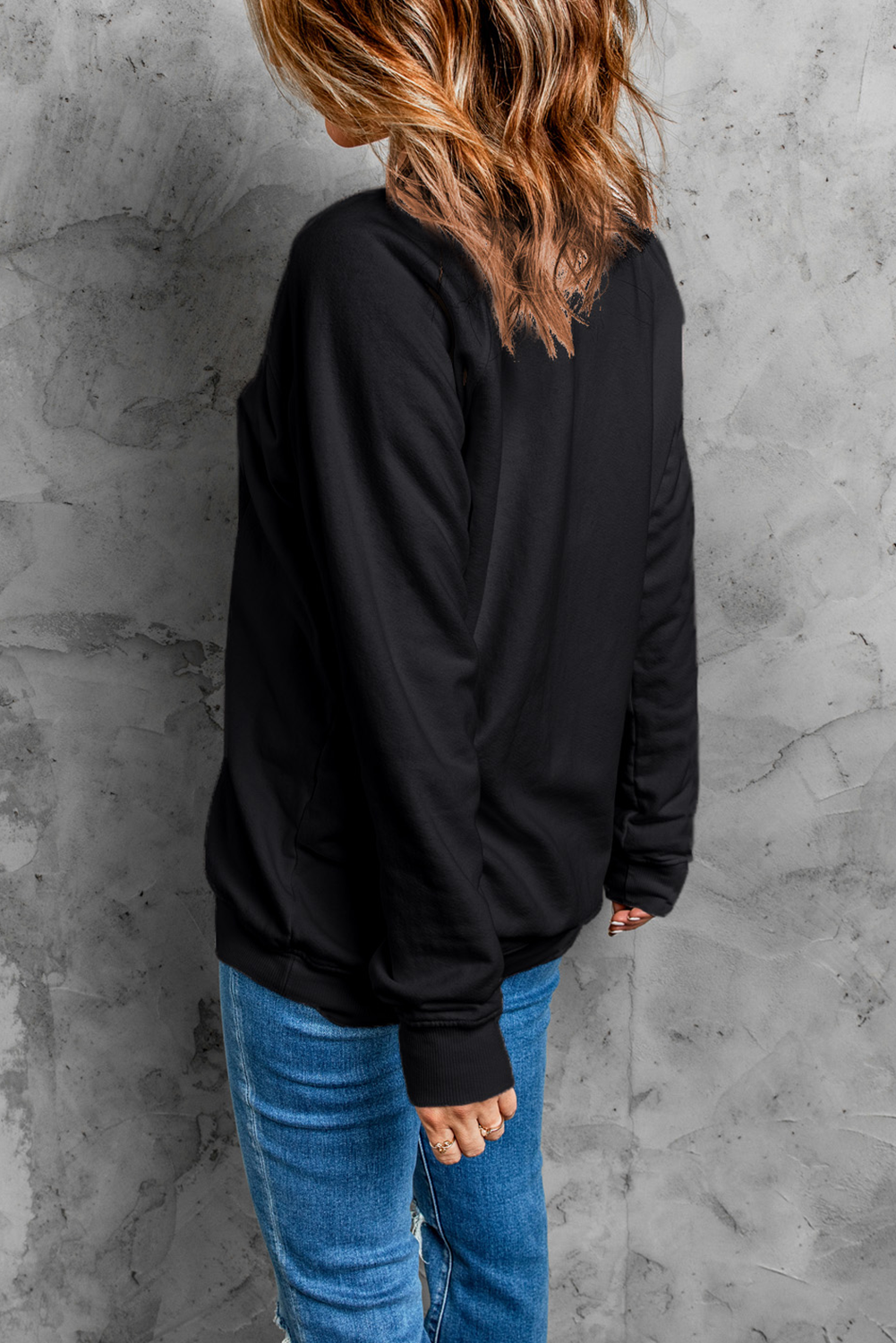 Black Rhinestone Christmas Tree Graphic Pullover Sweatshirt - loveforevers