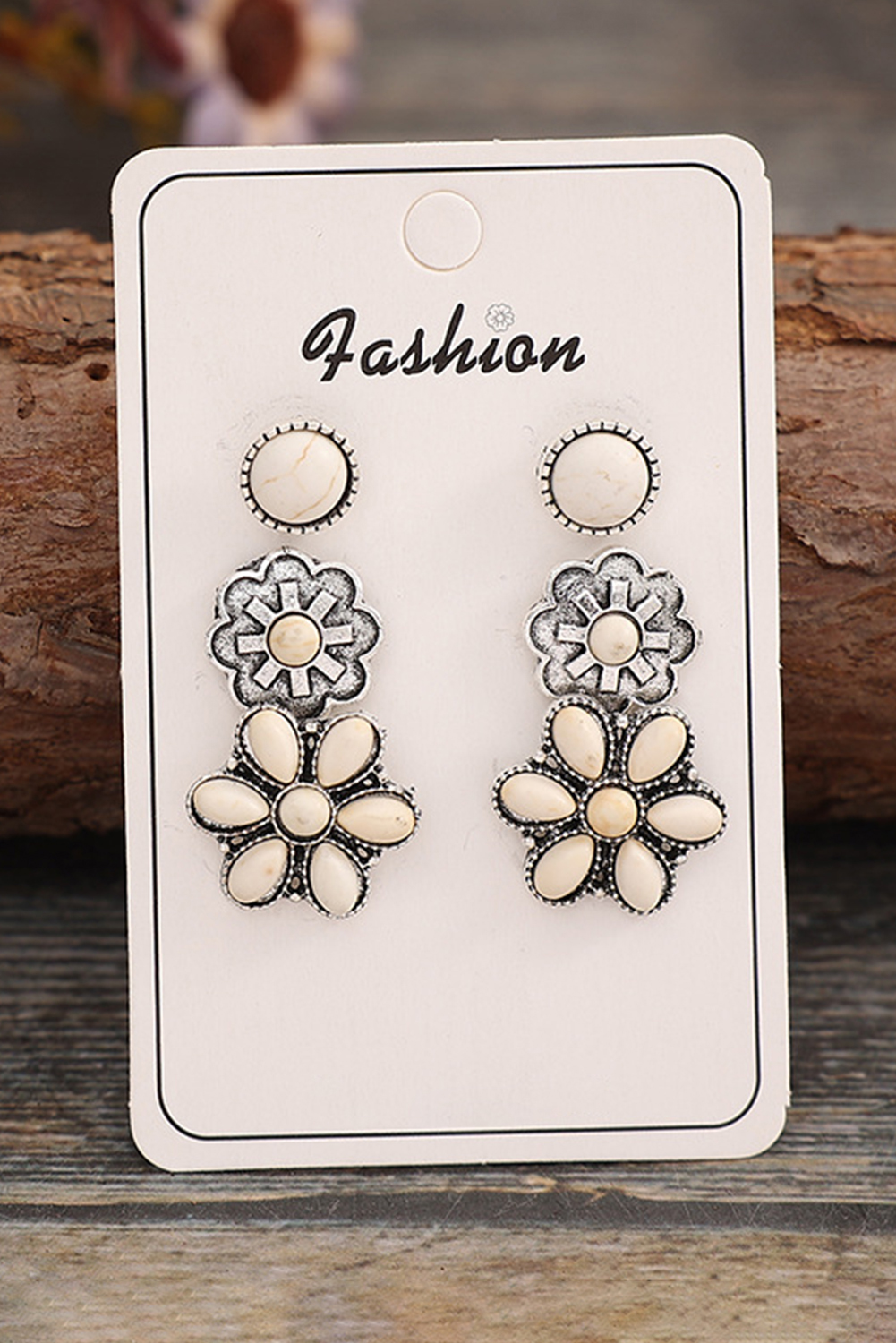 White 3 Pairs Western Turquoise Stud Earrings - loveforevers