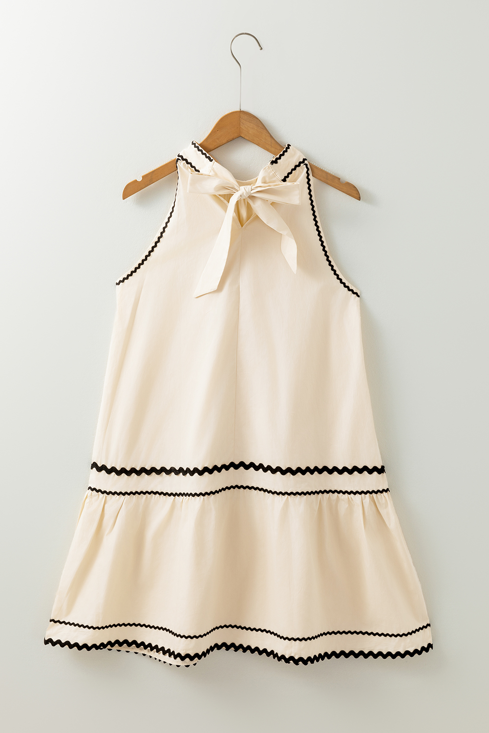 Khaki Stripe Ric Rac Trim Halter A-line Sleeveless Mini Dress - loveforevers