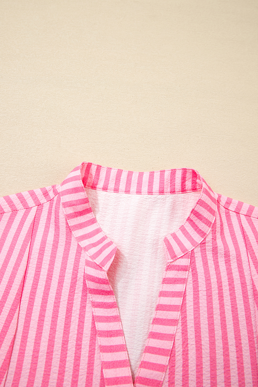 Pink Stripe Flare Sleeve Half Placket Tiered Flowy Mini Dress - loveforevers