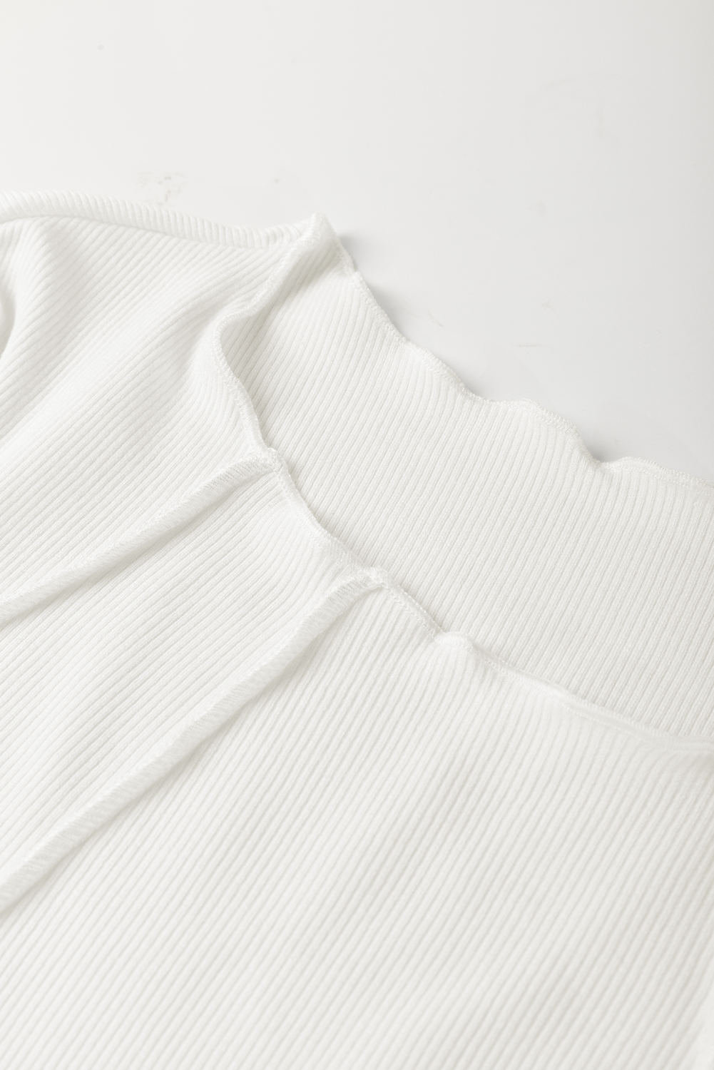 White Exposed Seam Ribbed Knit Slim Fit Long Sleeve Top - loveforevers