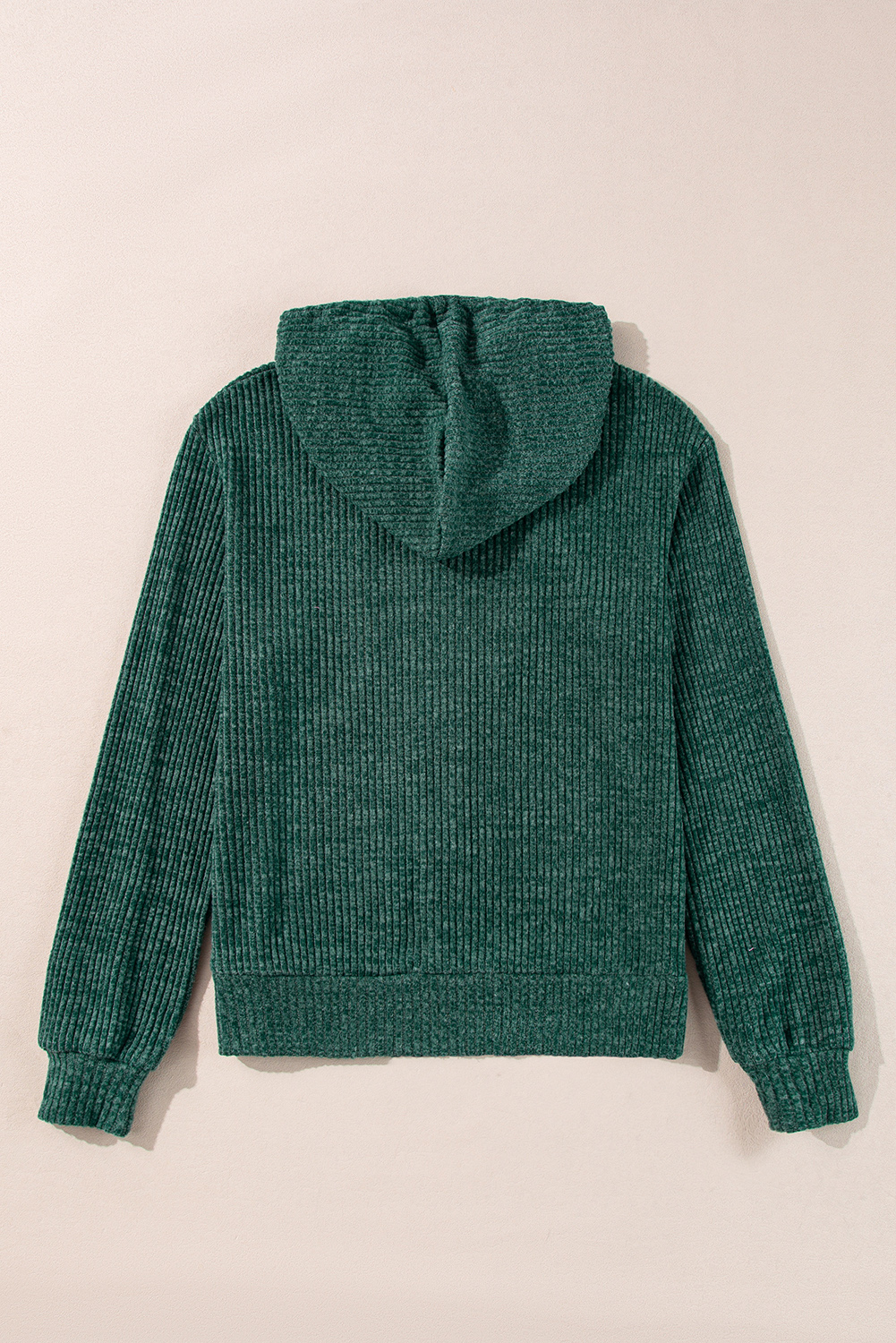 Dark Grey Ribbed Zip Up Front Drawstring Hoodie - loveforevers