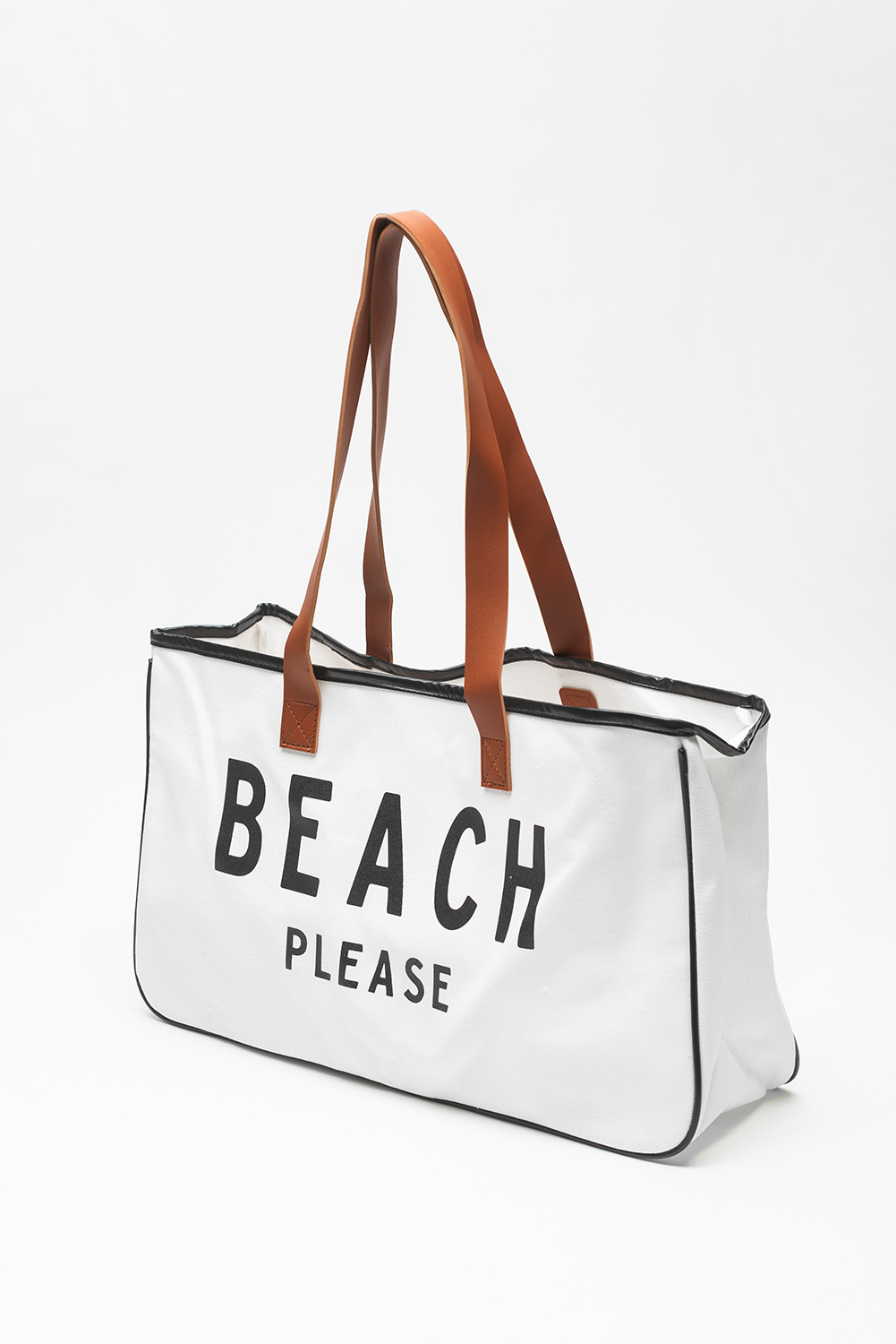 White BEACH PLEASE Print Large Canvas Tote Bag - loveforevers