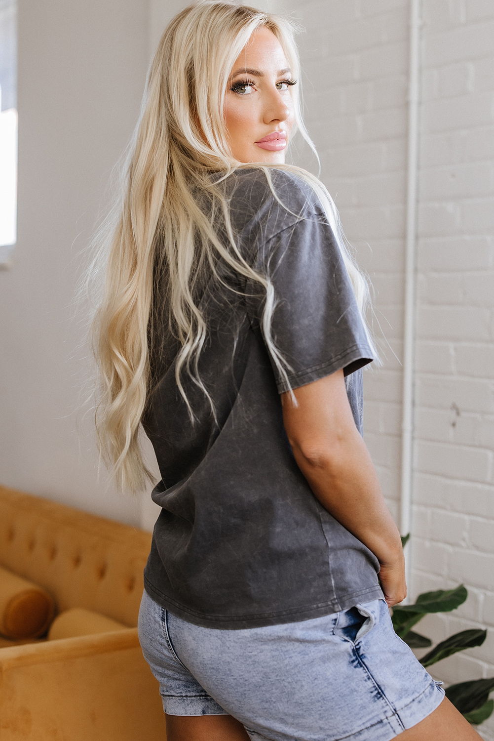 Dark Grey Kindness Butterflies Graphic Mineral Wash Loose Tee - loveforevers