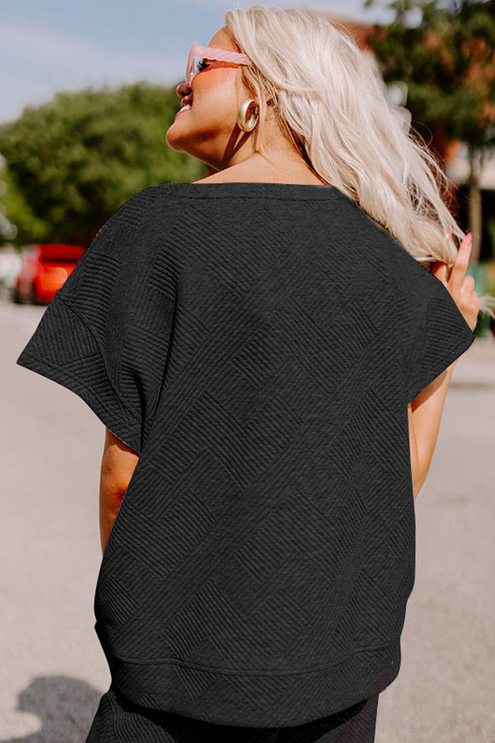 Dark Green Textured Loose Fit T Shirt and Drawstring Pants Set - loveforevers