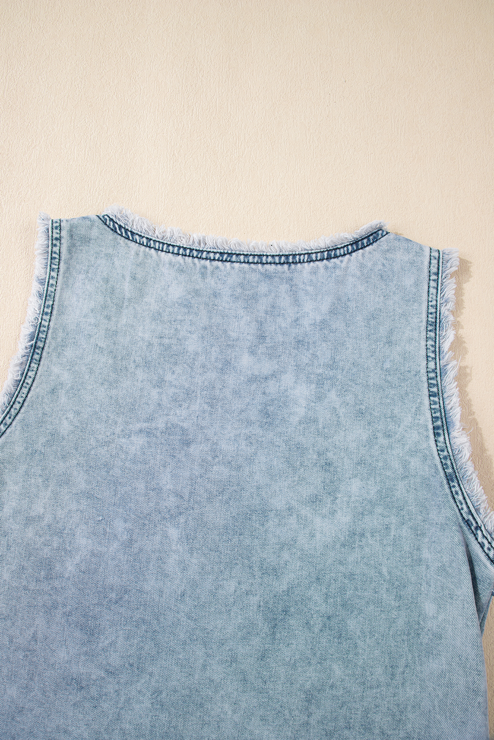 Beau Blue Mineral Wash Denim Frayed U Neck Sleeveless Top - loveforevers