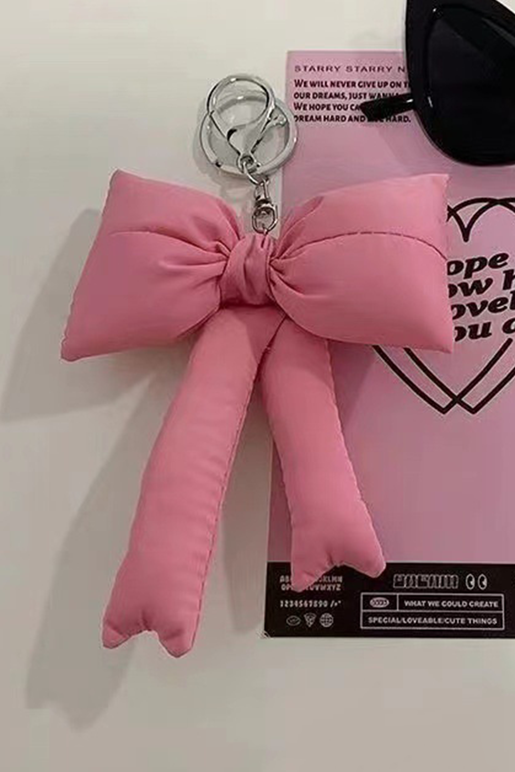 Pink Gingham Puffer Bow Knot Bag Pendant Keychain - loveforevers