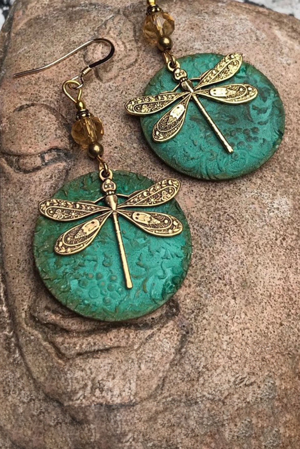 Dark Green Retro Dragonfly Hook Drop Earrings - loveforevers