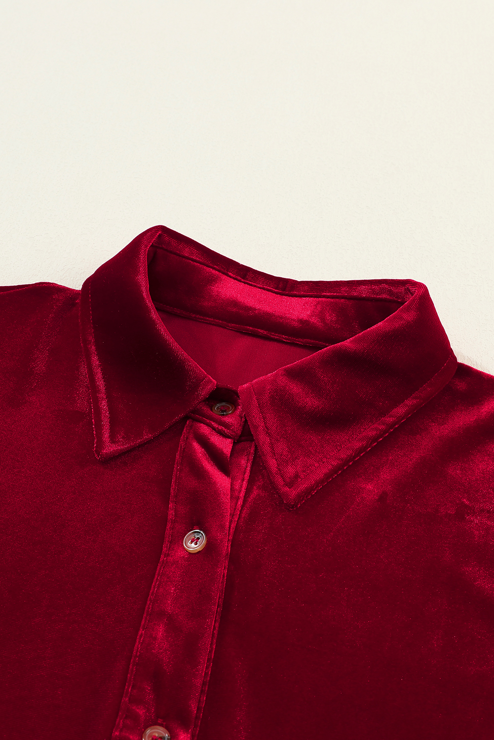 Fiery Red Long Sleeve Ruffle Velvet Button Up Dress - loveforevers