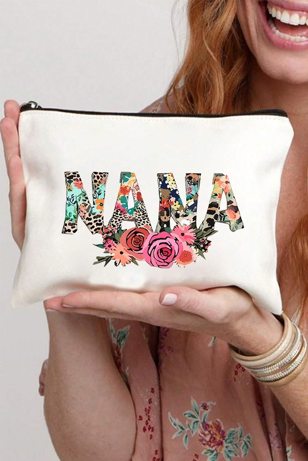 White TEACHER Graphic Print Zipper Cosmetic Bag - loveforevers