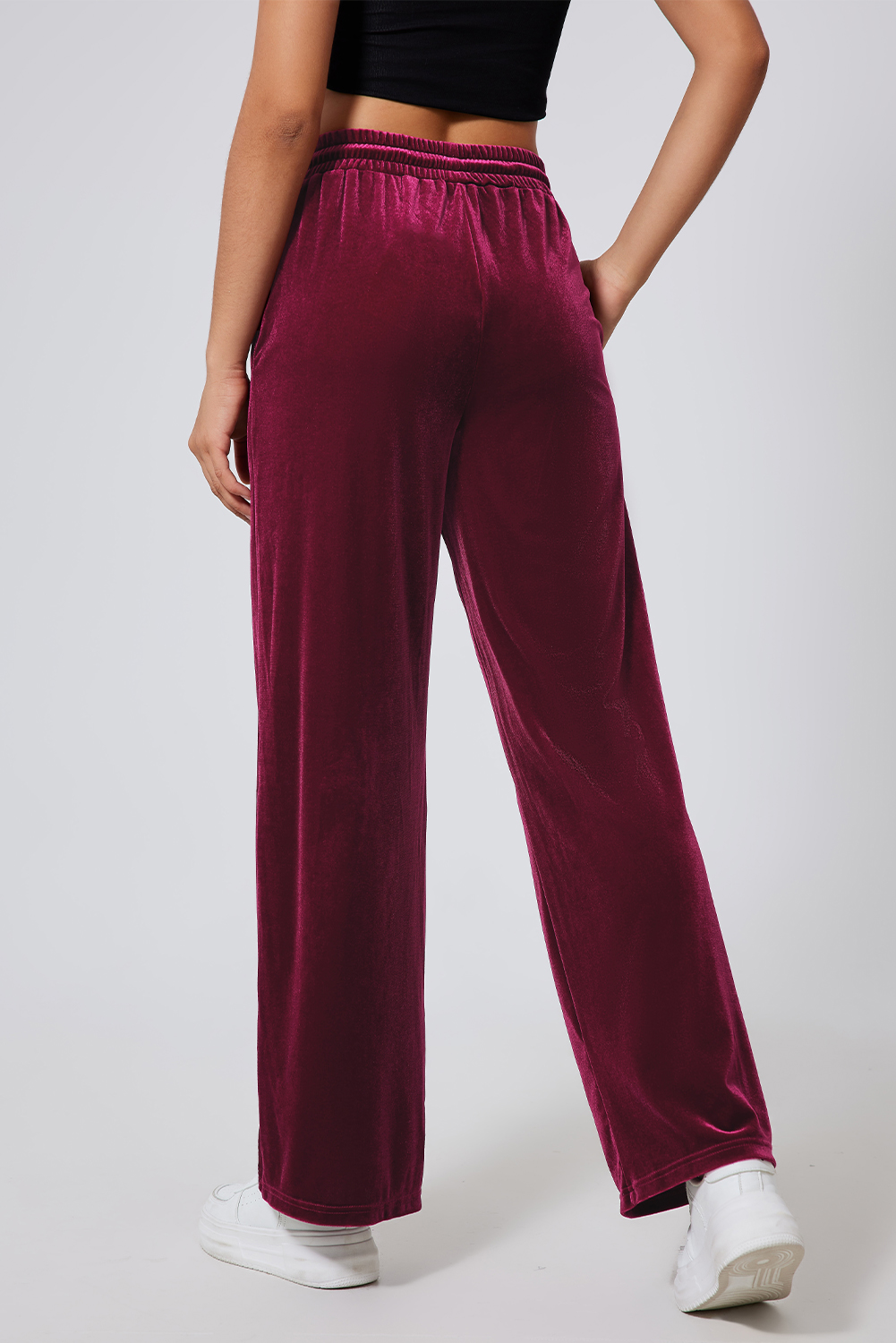 Evergreen Solid Drawstring Waist Wide Leg Pants - loveforevers