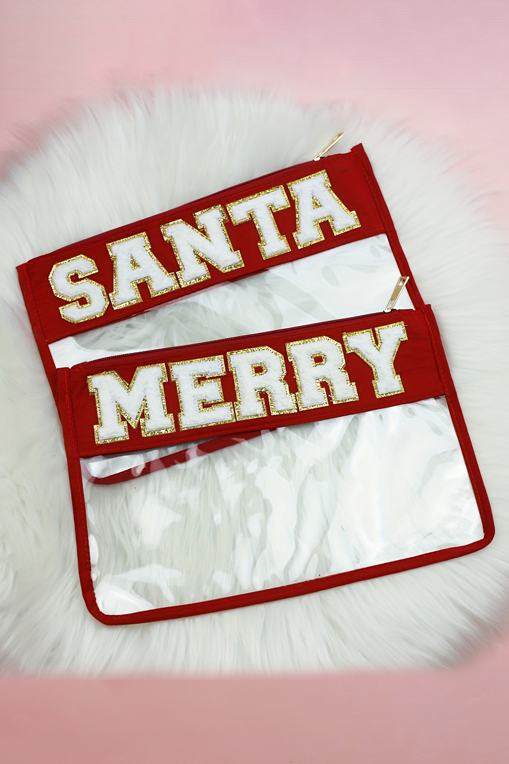 Red SANTA Contrast Trim Clear Makeup Bag - loveforevers
