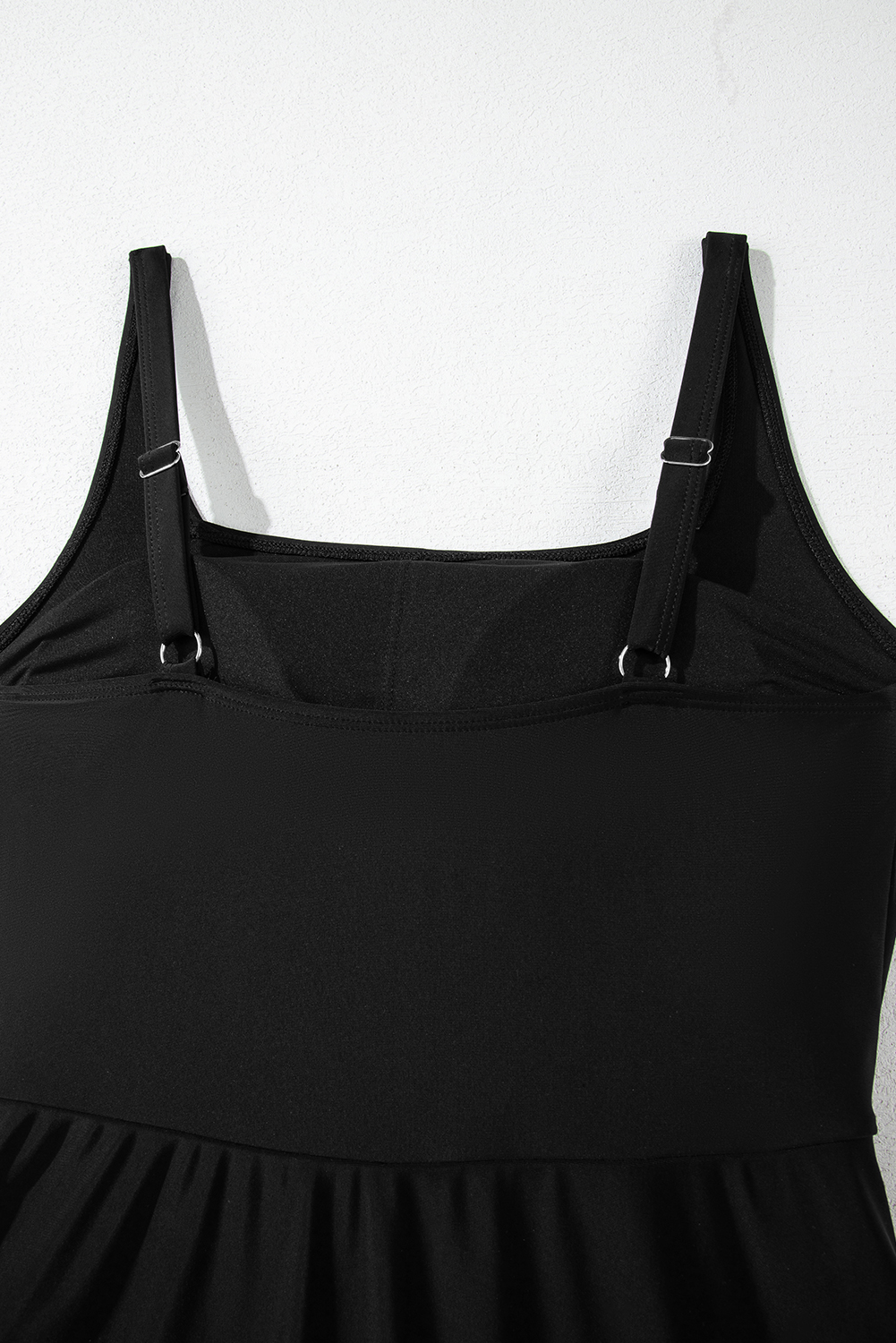 Black Side Tied Waist Square Neck Adjustable Straps A-line One Piece Swim Dress - loveforevers