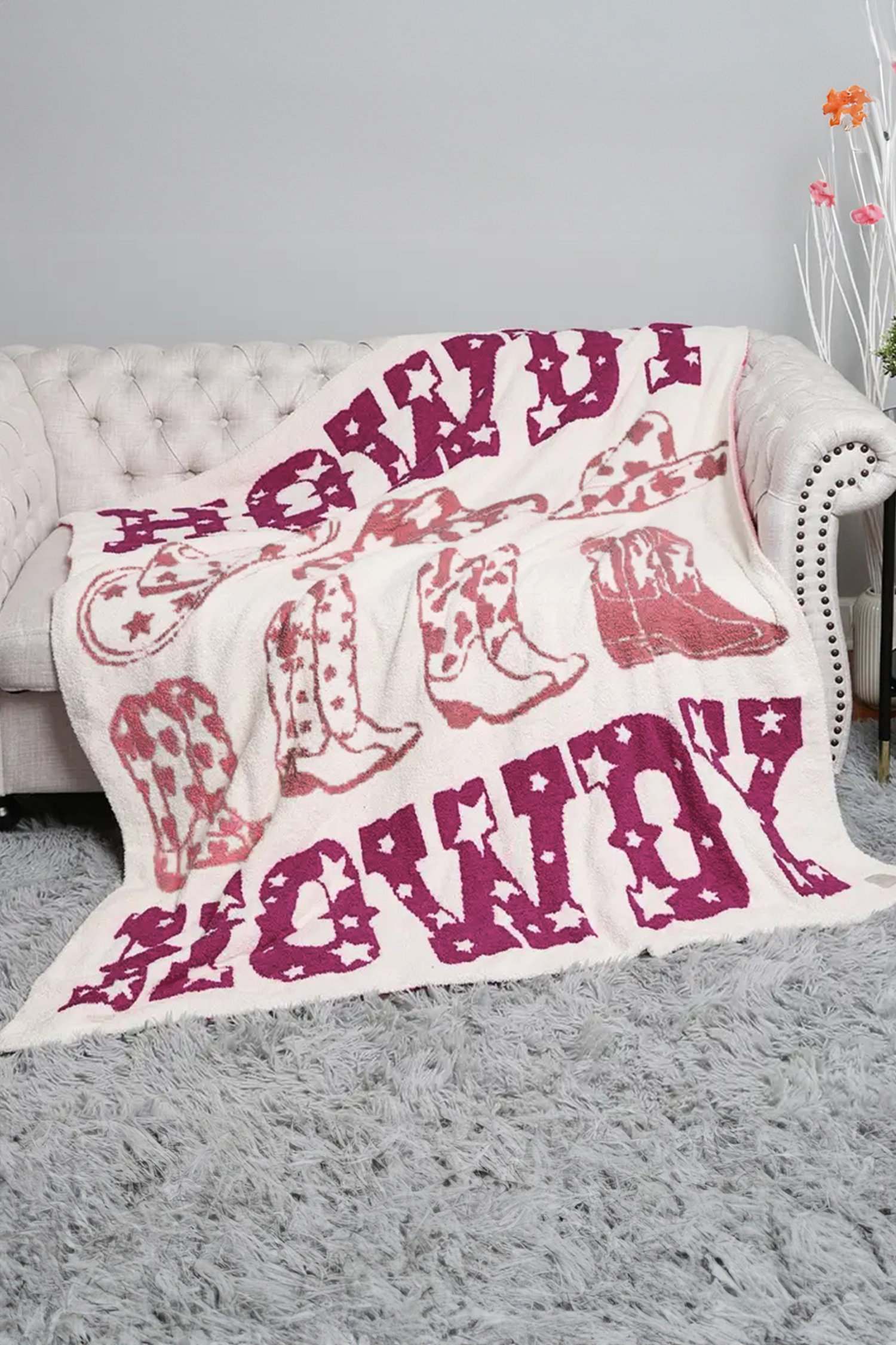 Pink Howdy Boots Sherpa Throw Blanket - loveforevers