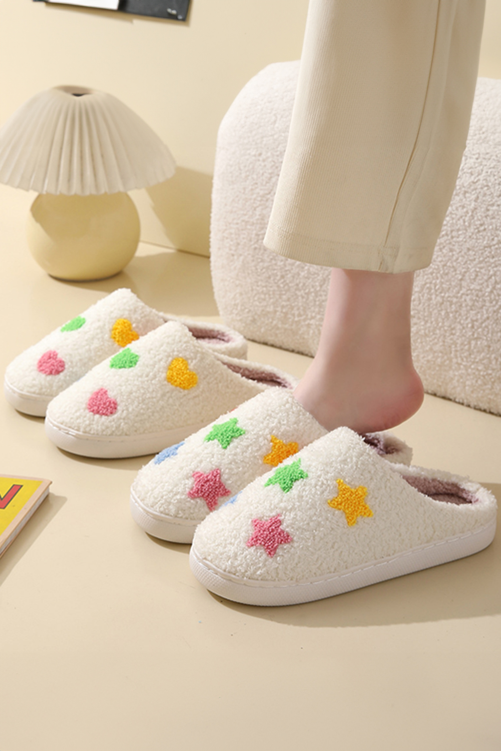 White Star Shape Non-Slip Plush Home Slippers - loveforevers