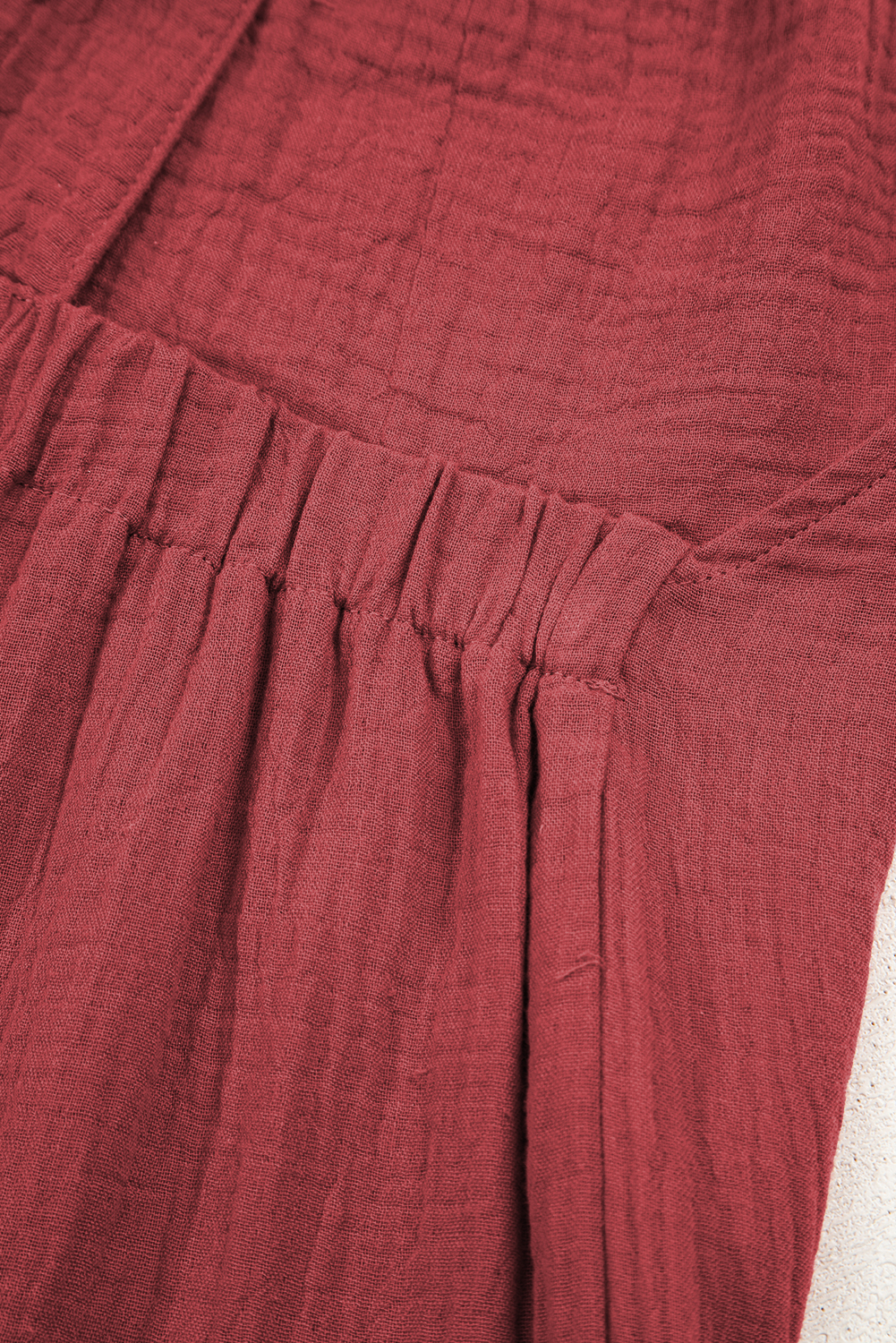 Red Clay Knotted Back Strap Cotton Bib Jumpsuit - loveforevers