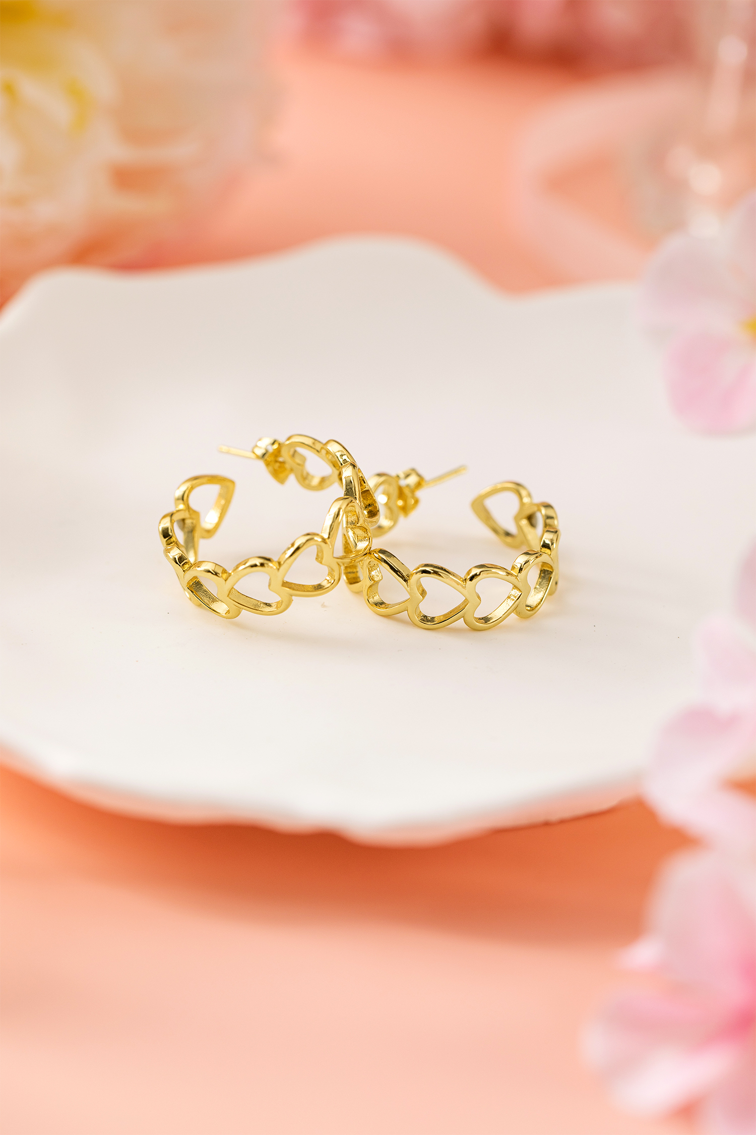 Gold Plated Heart Link Hoop Stud Earrings - loveforevers
