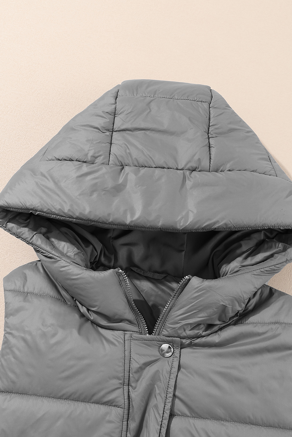 Dark Grey Hooded Long Quilted Vest Coat - loveforevers