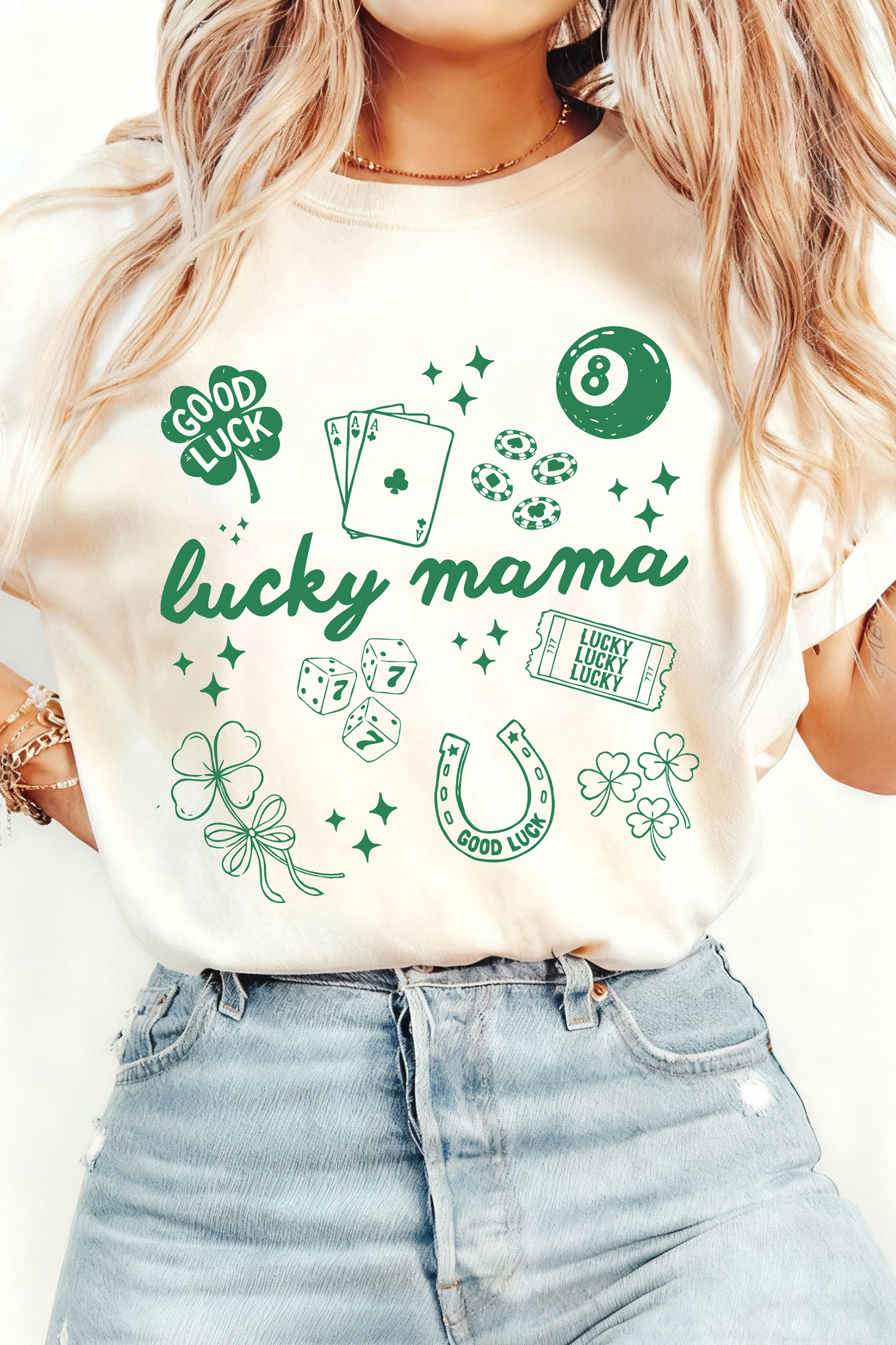 White lucky mama Playful Graphic Tee - loveforevers