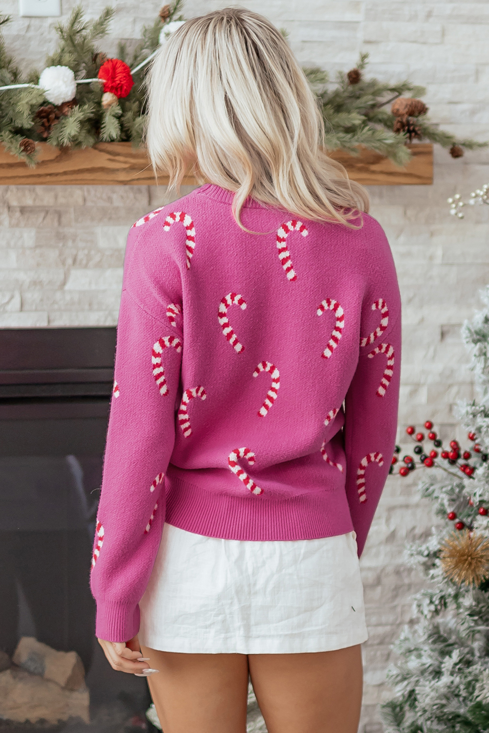 Dark Green Christmas Candy Cane Holiday Drop Shoulder Sweater - loveforevers