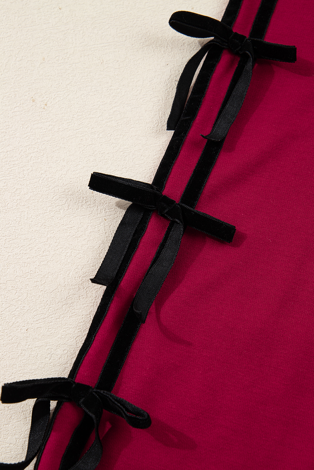 Racing Red Contrast Striped Bow Detail Drop Shoulder Sweatshirt Dress with Pockets - loveforevers