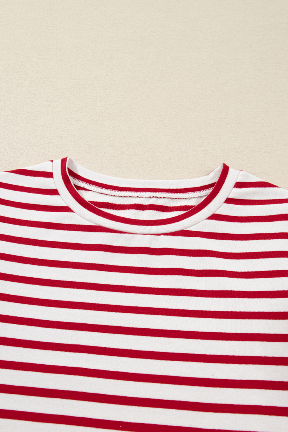 Red Stripe Round Neck Ruffle Trim Long Sleeve Top - loveforevers