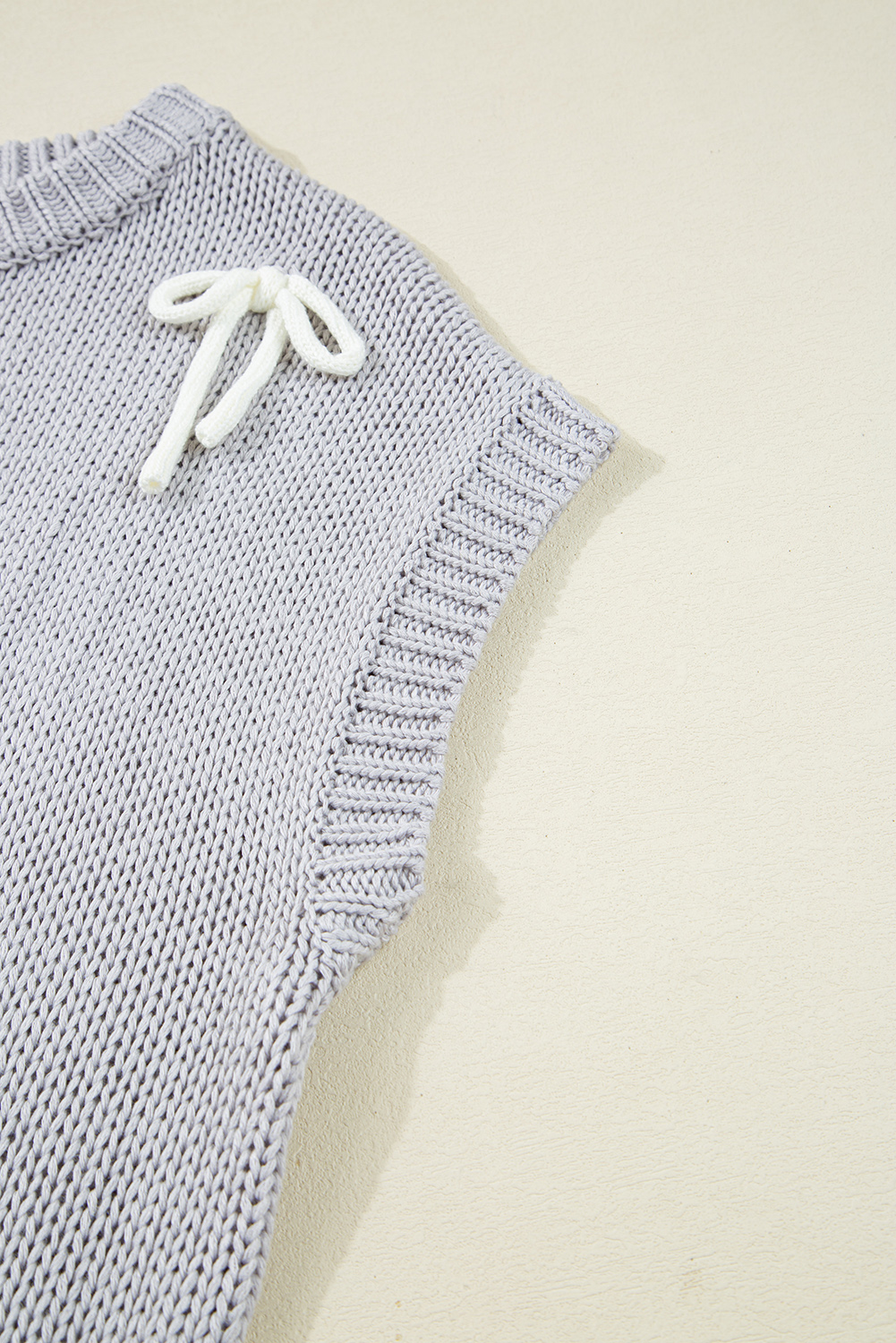 Light Grey Bowknot Applique Cap Sleeve Sweater - loveforevers