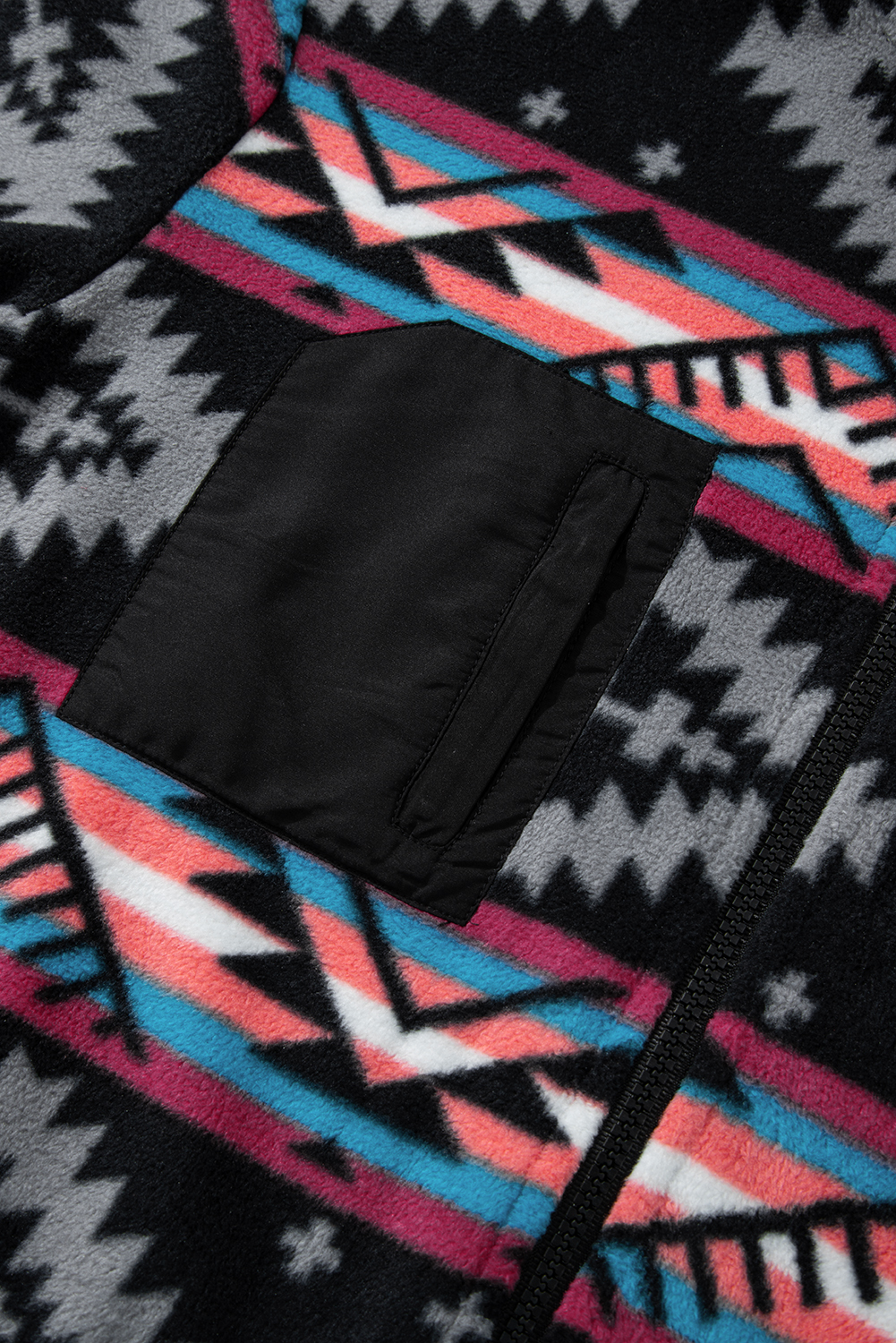 Black Aztec Printed Zip Up Collar Jacket - loveforevers