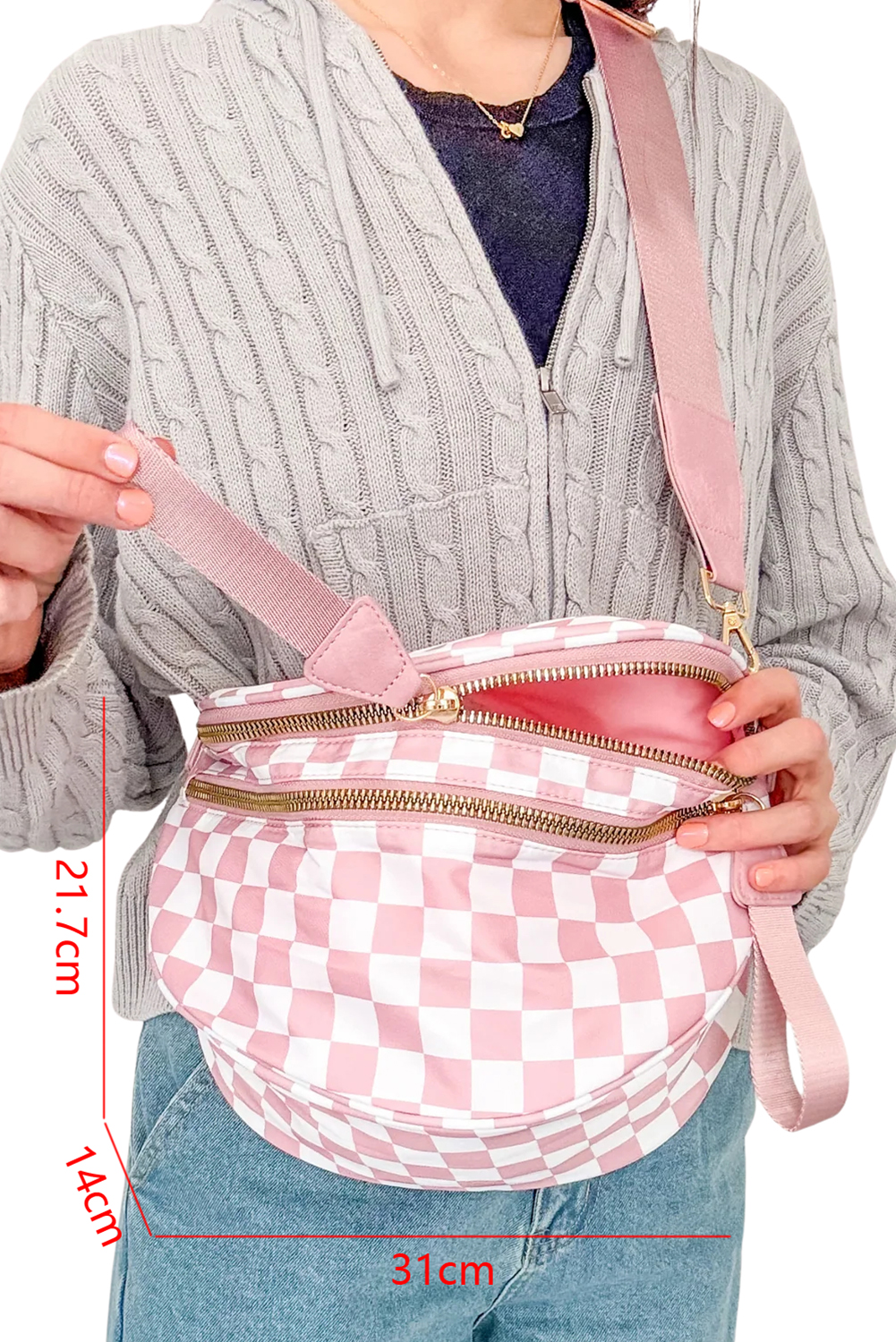 Jungle Green Double Zip Crescent Shape Adjustable Sling Bag - loveforevers