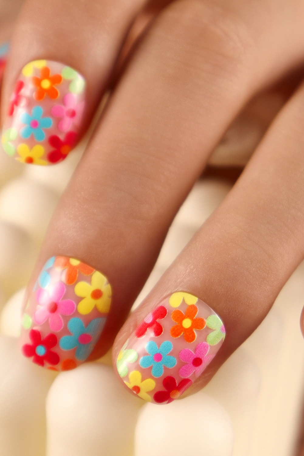 Pink Cute Flowers Print Press On False Nails - loveforevers