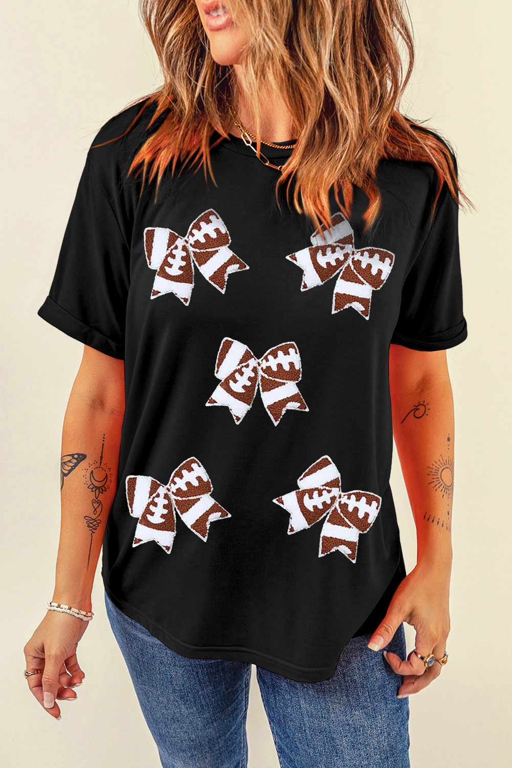 Black Rugby Football Bowknot Pattern Game Day T Shirt - loveforevers