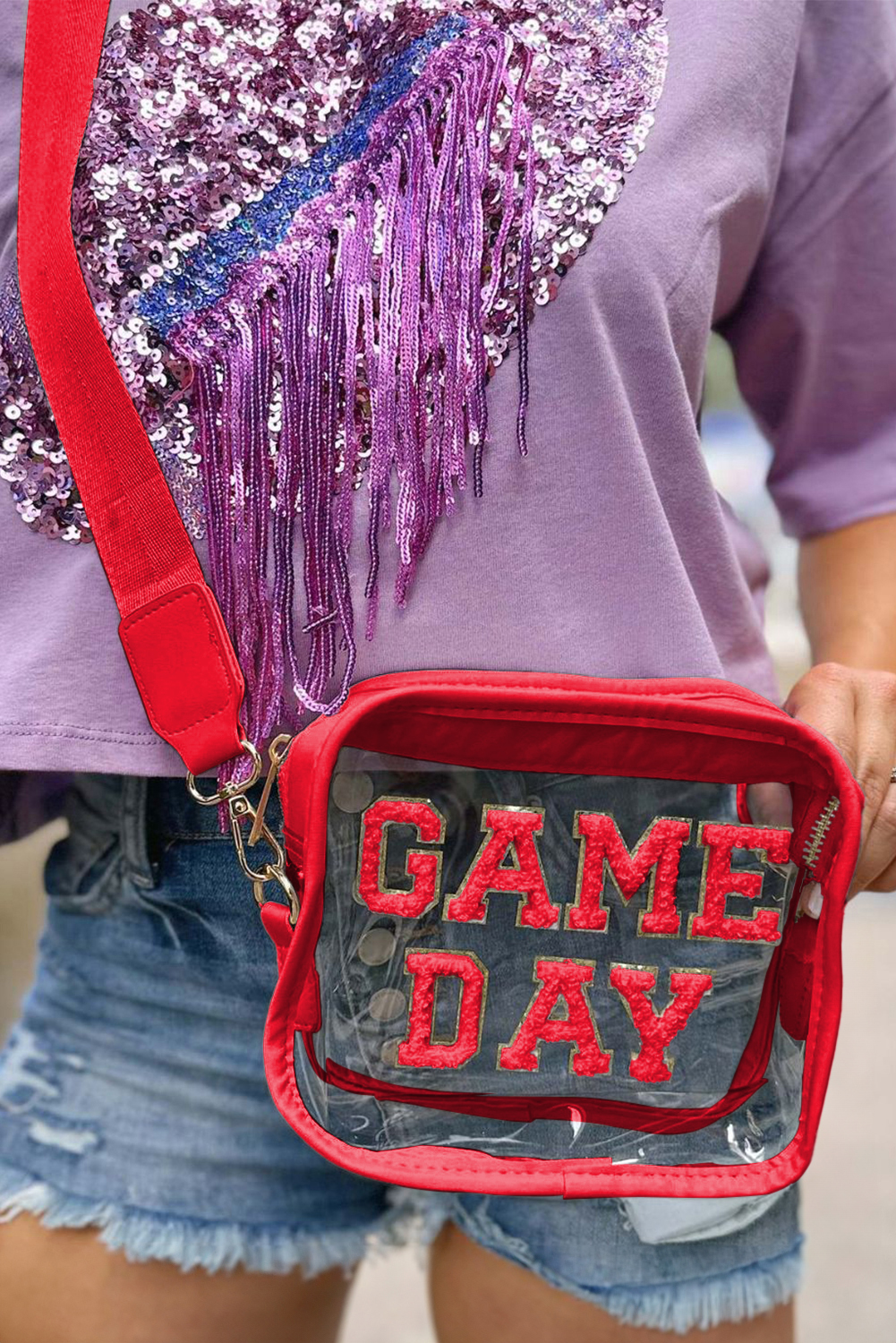 Black GAME DAY Rugby Football Clear Shoulder Bag - loveforevers