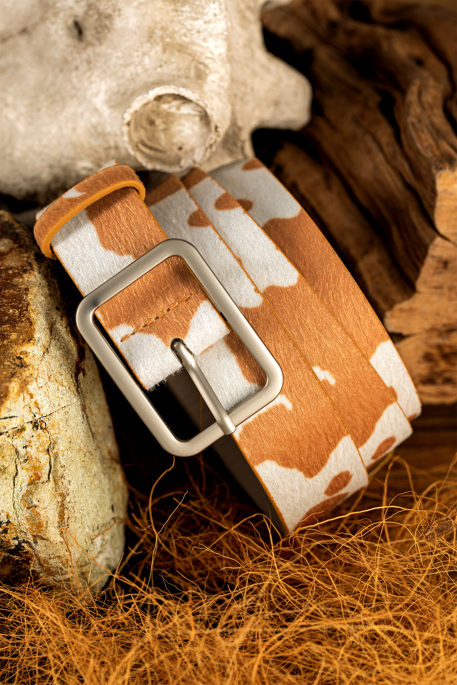 Jurassic Gold Animal Print Calf Hair PU Leather Belt - loveforevers