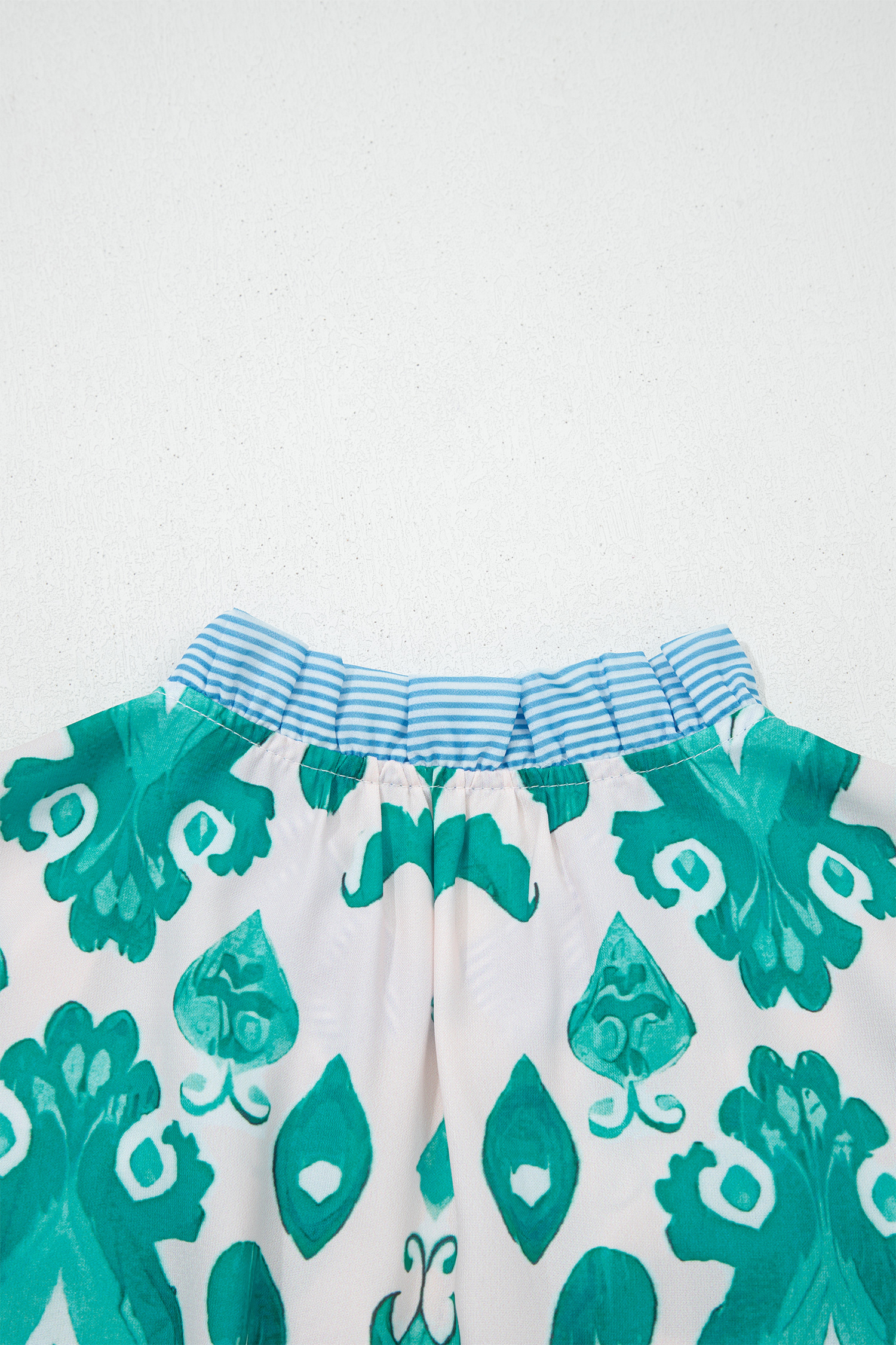 Sky Blue Ethnic Print Striped Trim Flutter Sleeve Top - loveforevers