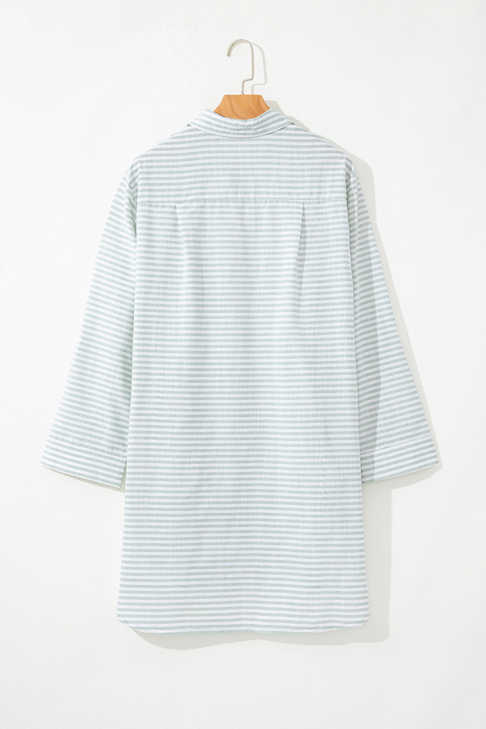 White Stripe Collared V Neck Chest Pocket Long Sleeve Beach Cover up - loveforevers