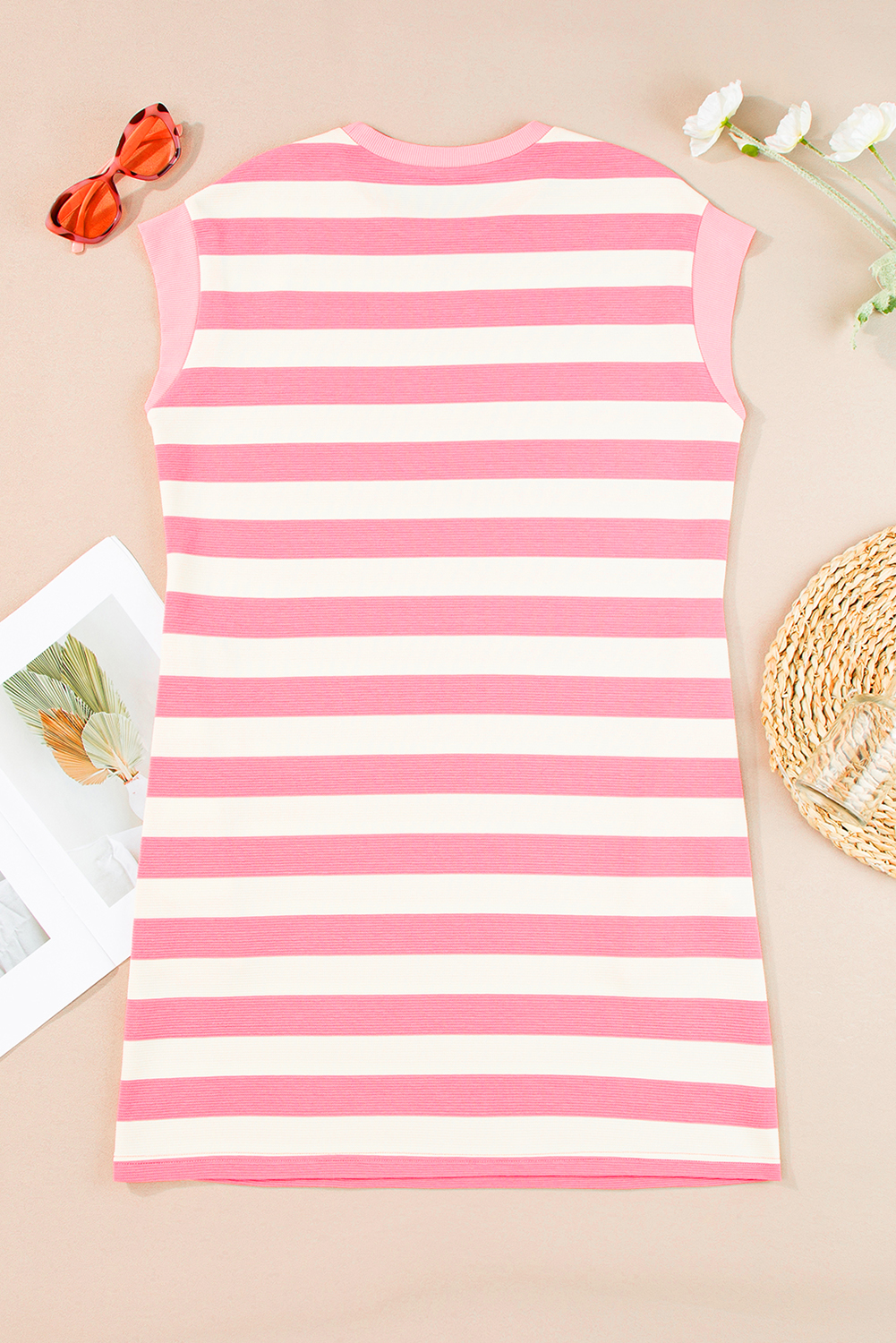 Pink Stripe Cap Sleeve Shift T Shirt Dress - loveforevers