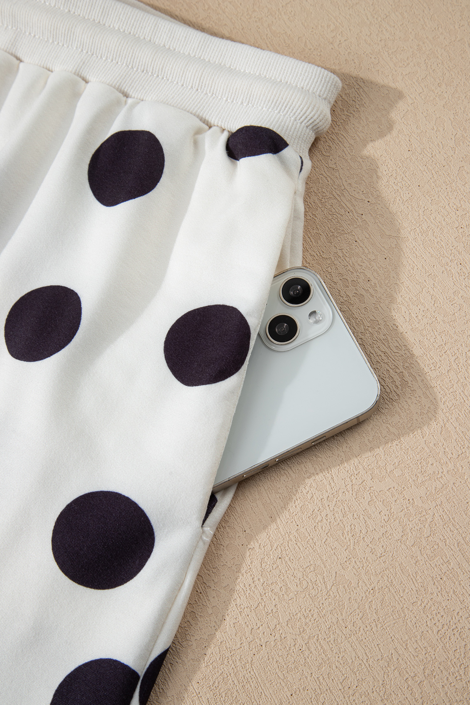 Beige Polka Dot Print Drop Shoulder Pullover Drawstring Jogger Pant Set - loveforevers