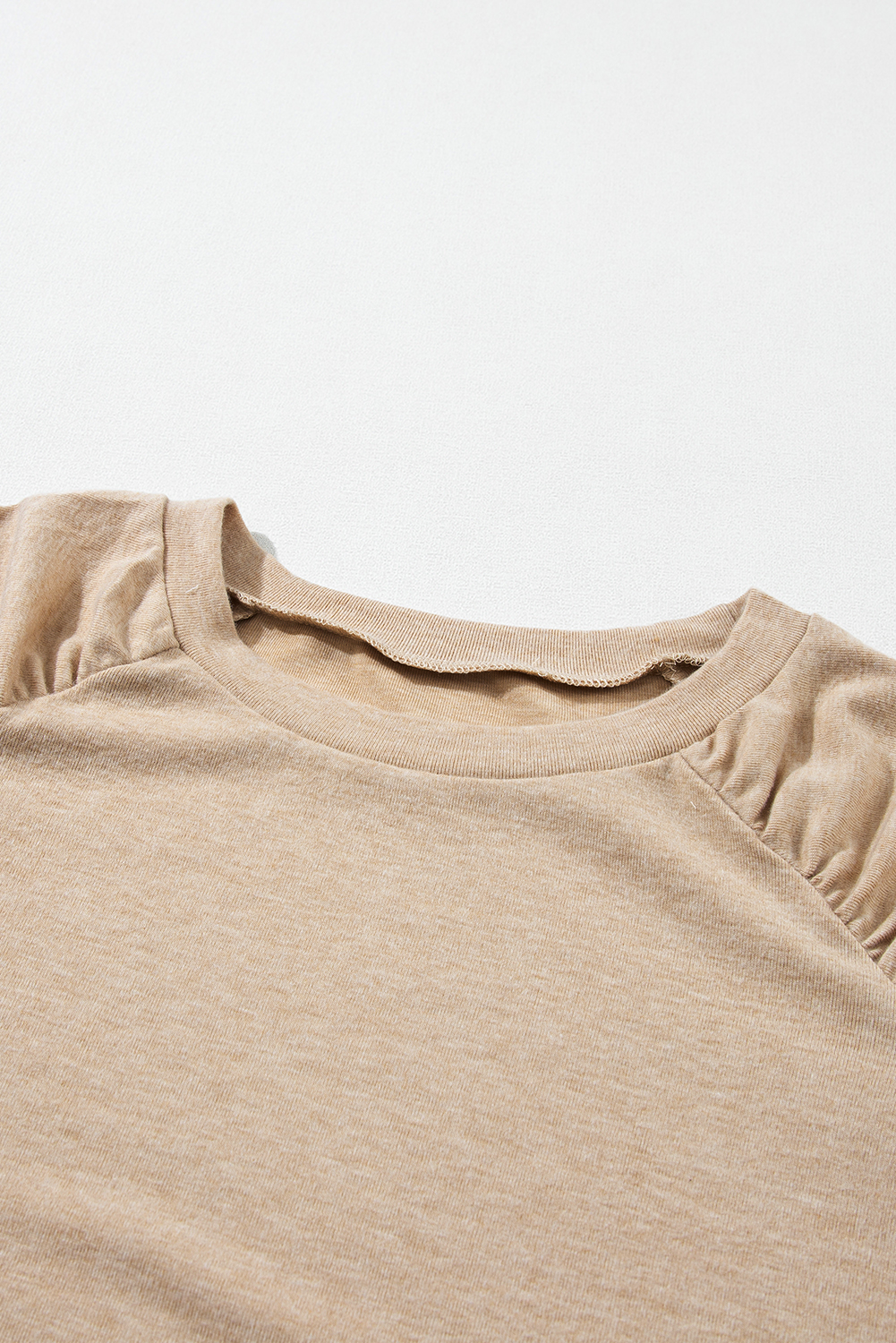 Pale Khaki Solid Ruched Raglan Sleeve Knit Top - loveforevers