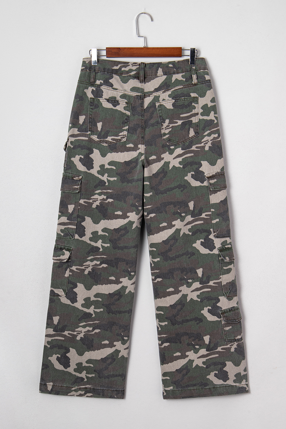 Green Camo Denim Cargo Wide Leg Pants - loveforevers