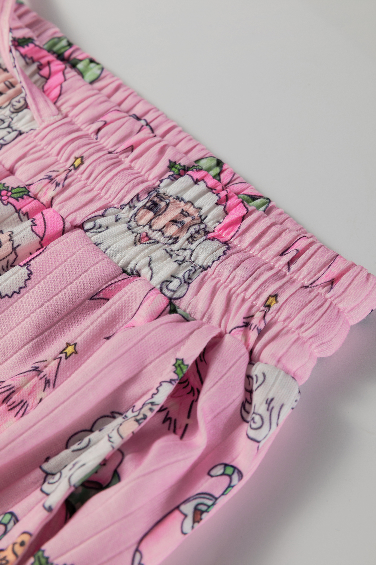 Pink Christmas Print Ruffled Ribbed Shirt & Pants 2 Piece PJ Set - loveforevers